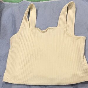 American Eagle Outfitters Ribbed Cream Square-Neck Crop Tank